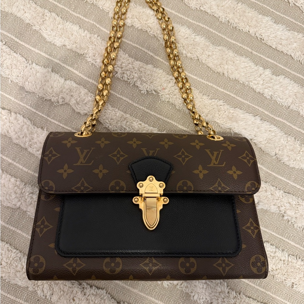 Louis Vuitton Brown and Black Crossbody Bag with Gold Chain